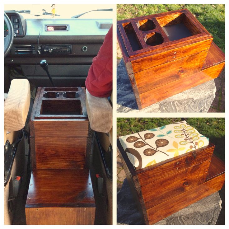 Custom center console made from scrap wood